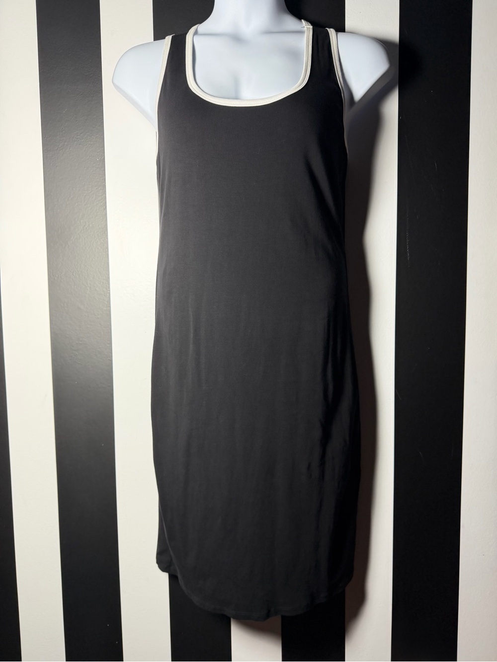 90’s Style Women’s Black Racerback Tank Dress w/ White Piping - SZ XL